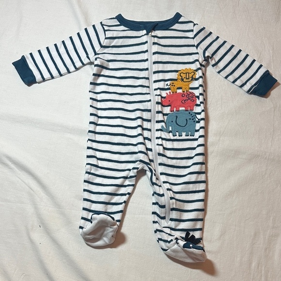 Koala Kids - Blue and White Striped Footie Sleeper with Animal Design - Picture 1 of 4